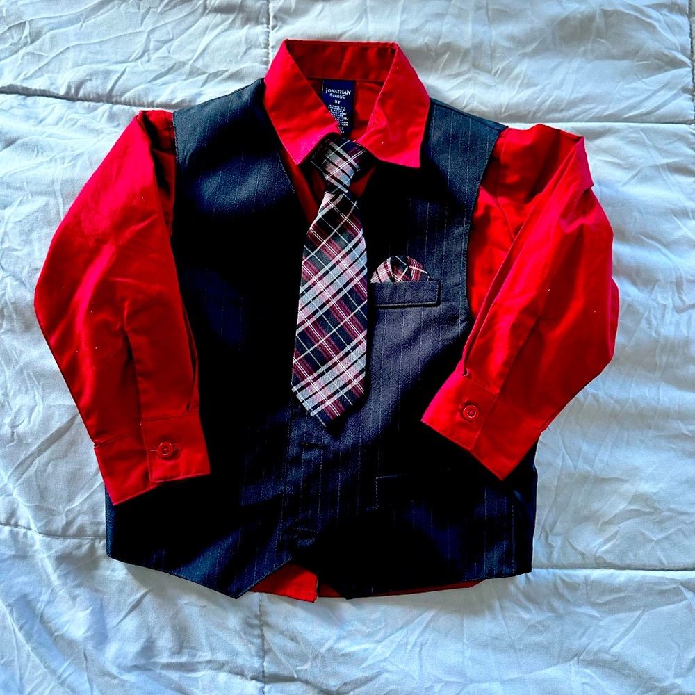 Boys formal button down, vest, and tie set